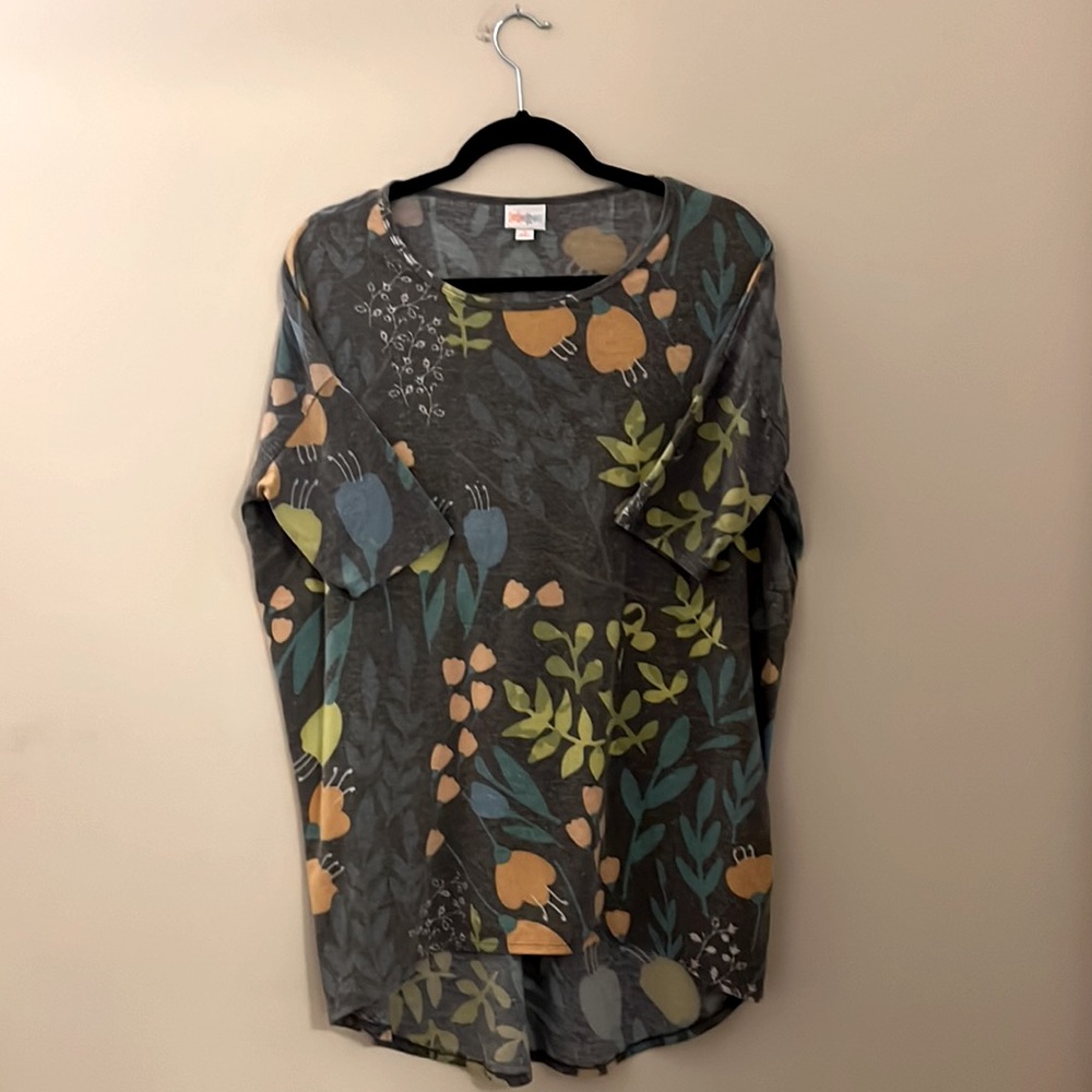 LuLaRoe Irma Size Small Dark Grey with Colored Flowers